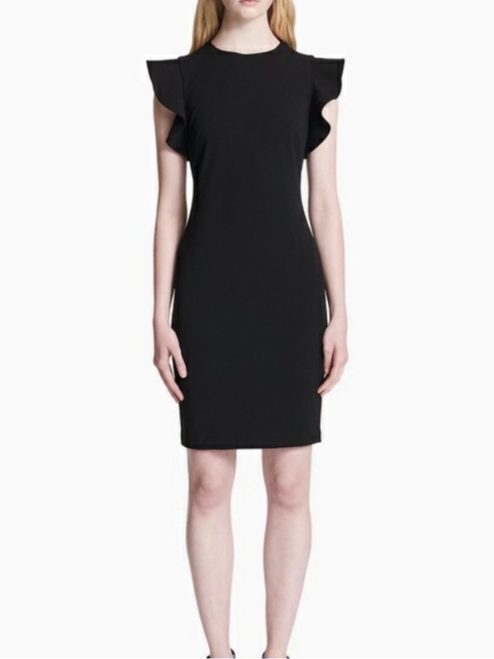 Calvin Klein Black Sheath Dress with Flutter Cap Sleeves